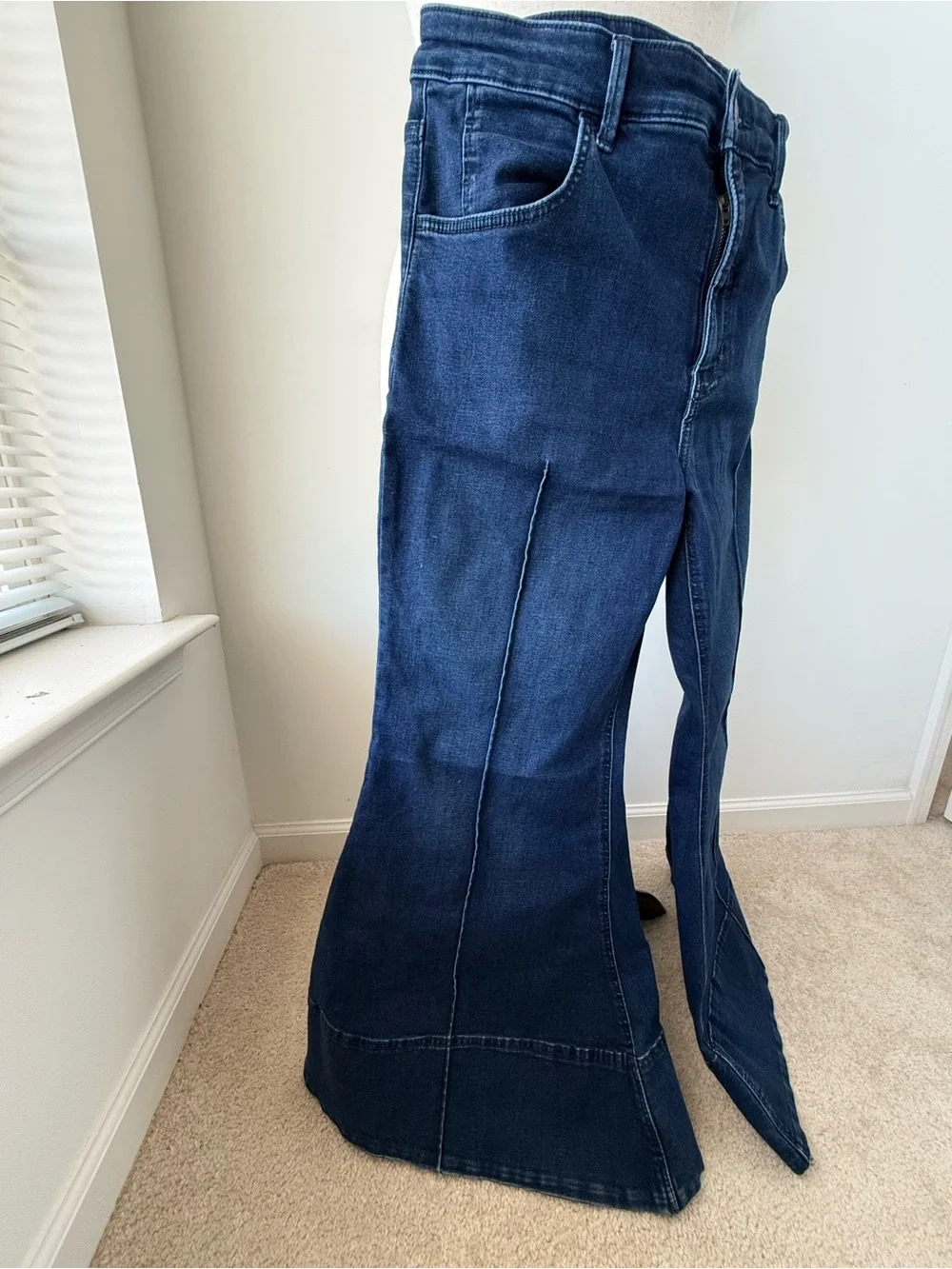 Free People La Rosa Flared Ultramarine- Dark Indigo Wide-Leg Flare Jeans - Picture 2 of 11